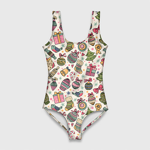 Женский купальник-боди Новогодний паттерн / 3D-принт – фото 1
