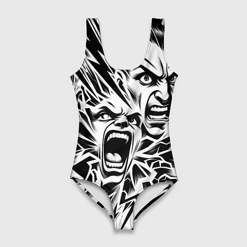 Женский купальник-боди Свирепые лица и молнии - нейроарт / 3D-принт – фото 1