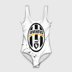 Купальник-боди 3D женский Ювентус черные краски всплеск, цвет: 3D-принт