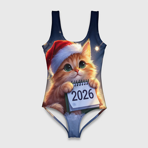 Женский купальник-боди Кот который ждет новый год / 3D-принт – фото 1