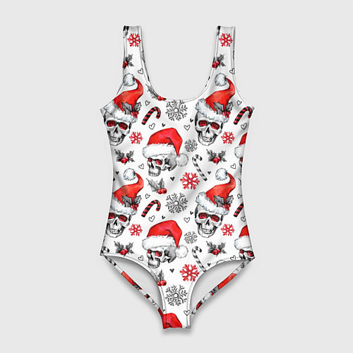 Женский купальник-боди Новогодние черепа / 3D-принт – фото 1