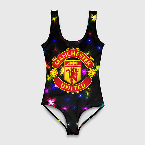 Женский купальник-боди Манчестер Юнайтед праздничные огни / 3D-принт – фото 1
