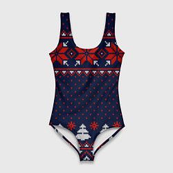 Женский купальник-боди Новогодний вязаный узор