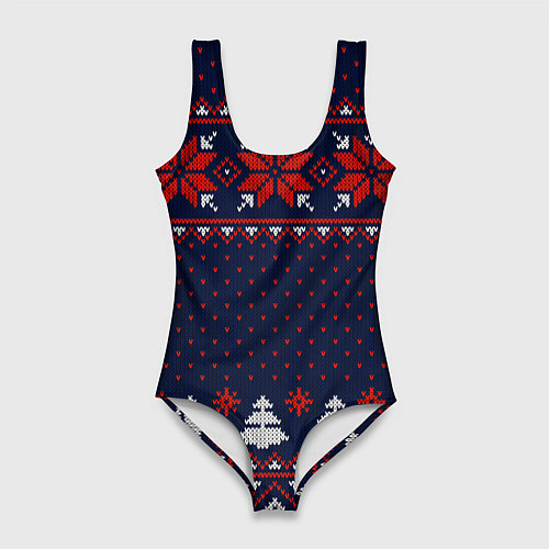 Женский купальник-боди Новогодний вязаный узор / 3D-принт – фото 1