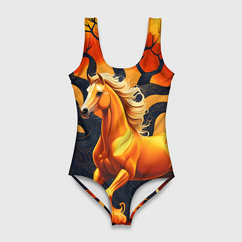 Женский купальник-боди Огненная лошадь и дерево / 3D-принт – фото 1