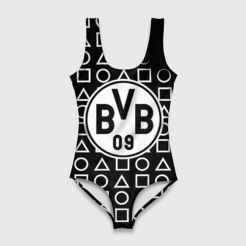 Женский купальник-боди Borussia геометрия черно белая / 3D-принт – фото 1