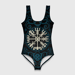 Купальник-боди 3D женский Вегвизир и вороны Одина как орнамент, цвет: 3D-принт