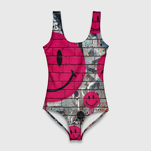 Женский купальник-боди Розовые смайлы граффити / 3D-принт – фото 1