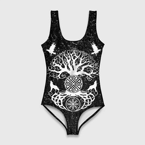 Женский купальник-боди Волки и вороны Одина и древо мира / 3D-принт – фото 1