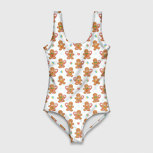 Женский купальник-боди Имбирные человечки и карамельные трости / 3D-принт – фото 1