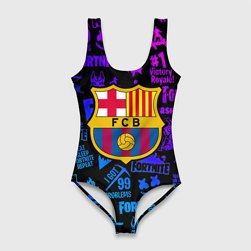 Женский купальник-боди Barcelona x fortnite neon / 3D-принт – фото 1