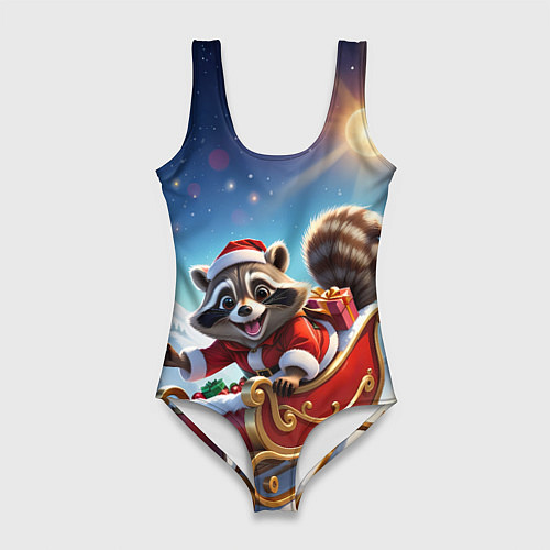 Женский купальник-боди Енот в санях / 3D-принт – фото 1