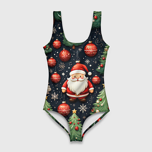 Женский купальник-боди Новый год паттерн Дед мороз / 3D-принт – фото 1