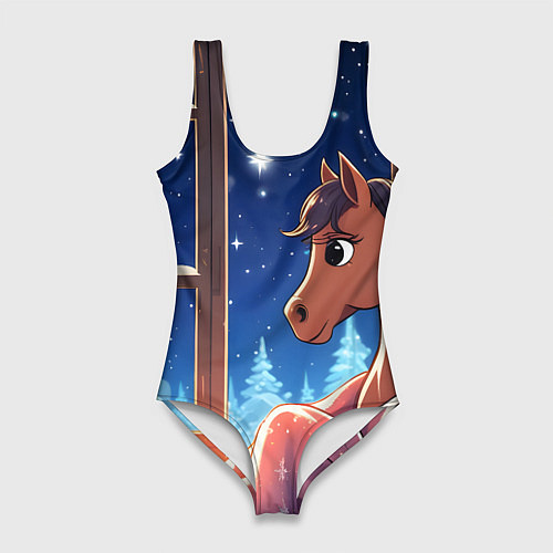 Женский купальник-боди Лошадка зимней звездной ночью / 3D-принт – фото 1