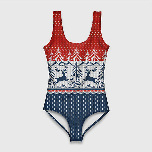 Женский купальник-боди Вязаный узор с оленями / 3D-принт – фото 1
