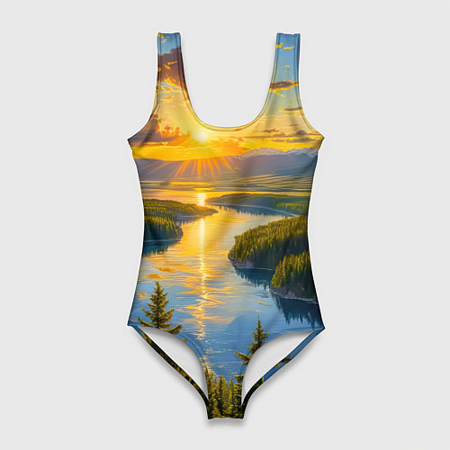 Женский купальник-боди Золотой путь реки / 3D-принт – фото 1