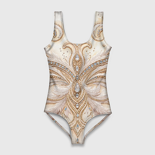 Женский купальник-боди Перламутровый орнамент с перьями / 3D-принт – фото 1