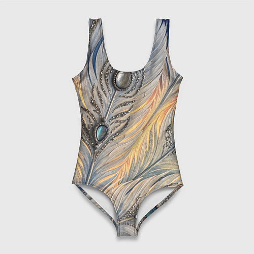 Женский купальник-боди Синие перья с самоцветами / 3D-принт – фото 1