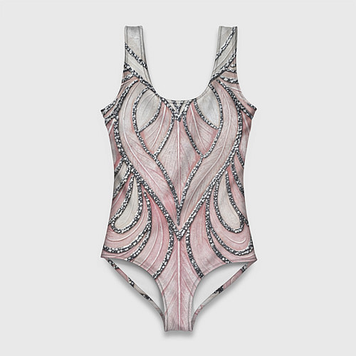 Женский купальник-боди Нежно розовый орнамент из перьев / 3D-принт – фото 1