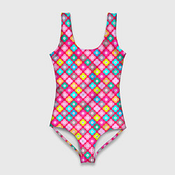 Купальник-боди 3D женский Разноцветный цветочный узор ретро, цвет: 3D-принт