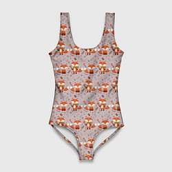 Купальник-боди 3D женский Лиса с цветами и листьями паттерн, цвет: 3D-принт