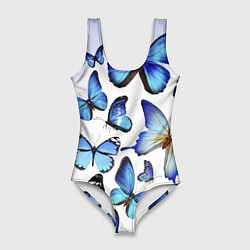 Купальник-боди 3D женский Голубые бабочки, цвет: 3D-принт