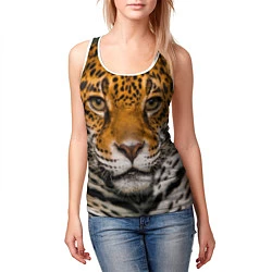 Майка-безрукавка женская Взгляд ягуара, цвет: 3D-белый — фото 2