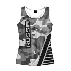 Майка-безрукавка женская Russia: Grey Camo, цвет: 3D-белый