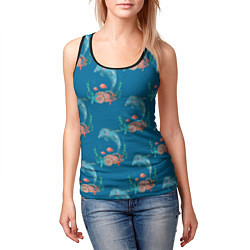 Майка-безрукавка женская Дельфины Море паттерн, цвет: 3D-черный — фото 2