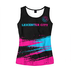 Майка-безрукавка женская Leicester City - neon gradient: символ сверху, цвет: 3D-черный