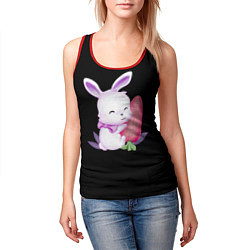 Майка-безрукавка женская Крольчонок с большой морковкой на чёрном фоне, цвет: 3D-красный — фото 2