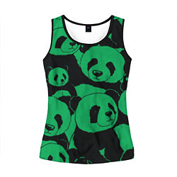 Майка-безрукавка женская Panda green pattern, цвет: 3D-черный