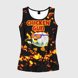 Майка-безрукавка женская Chicken Gun на фоне огня, цвет: 3D-черный