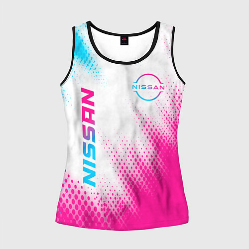 Женская майка без рукавов Nissan neon gradient style: надпись, символ / 3D-Черный – фото 1
