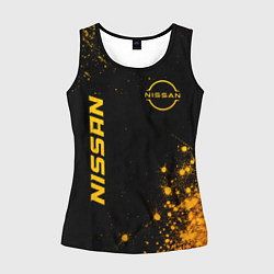 Майка-безрукавка женская Nissan - gold gradient: надпись, символ, цвет: 3D-черный