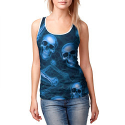 Майка-безрукавка женская Синие черепа и кости, цвет: 3D-белый — фото 2