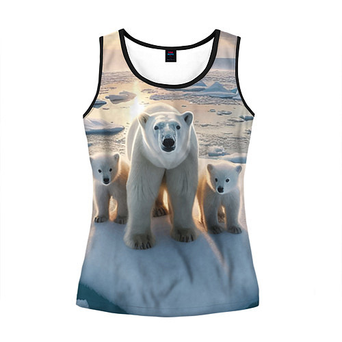 Женская майка без рукавов Polar bear with her cubs - ai art / 3D-Черный – фото 1