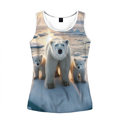 Женская майка без рукавов Polar bear with her cubs - ai art / 3D-Белый – фото 1