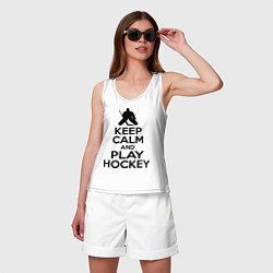 Майка женская хлопок Keep Calm & Play Hockey, цвет: белый — фото 2