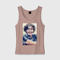 Майка женская хлопок Keep Calm & Love Harry Styles, цвет: пыльно-розовый