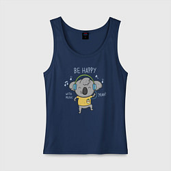 Майка женская хлопок Koala: Be Happy, цвет: тёмно-синий