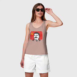 Майка женская хлопок Сталин и флаг СССР, цвет: пыльно-розовый — фото 2