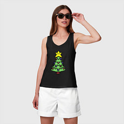 Майка женская хлопок Пиксельная елка, цвет: черный — фото 2