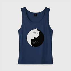 Майка женская хлопок Yin and Yang cats, цвет: тёмно-синий