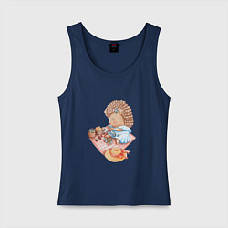 Майка женская хлопок Девушка-ежик плетет венок, цвет: тёмно-синий