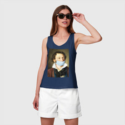 Майка женская хлопок Пушкин в маске, цвет: тёмно-синий — фото 2