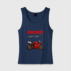 Майка женская хлопок DUCATI ДУКАТИ MOTOSPORT, цвет: тёмно-синий