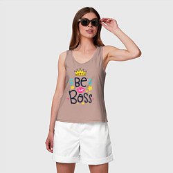 Майка женская хлопок Надпись будь боссом, цвет: пыльно-розовый — фото 2
