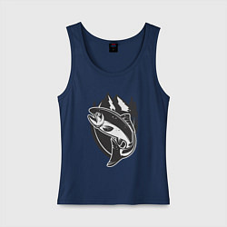 Майка женская хлопок Рыбалка на лосося, цвет: тёмно-синий