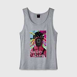 Майка женская хлопок Squid Game злодей в маске, цвет: меланж